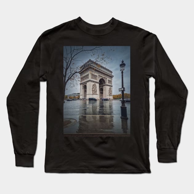 Arc de triomphe in Paris Long Sleeve T-Shirt by psychoshadow